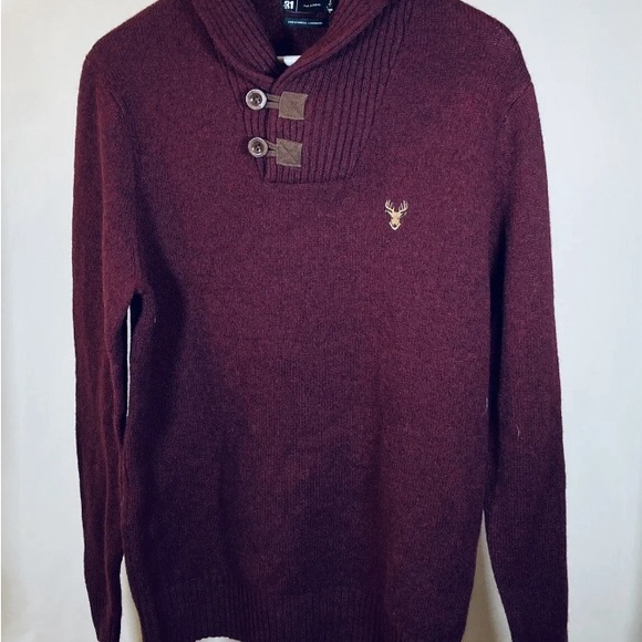 Simons Le 31 Men’s Small Lambswool Burgundy Pullover Sweater Button Accent NWT - Picture 2 of 11